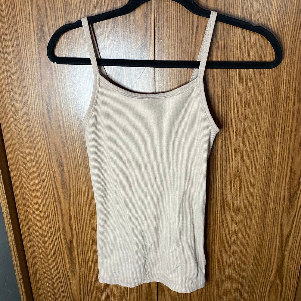 No Boundaries Cami Tank Top Womens XS Taupe Ribbed Spaghetti Strap Scoop Neck